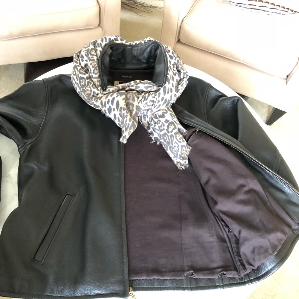 Brown Leather Bomber Jacket - Picture 3 of 8